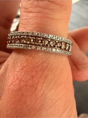Champagne & White Diamond-Accent Pavé Band Mens or Women’s Ring Sz10